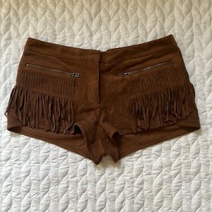 Suede-like Brown BCBGMAXAZRIA Fringe Shorts - Size Small
